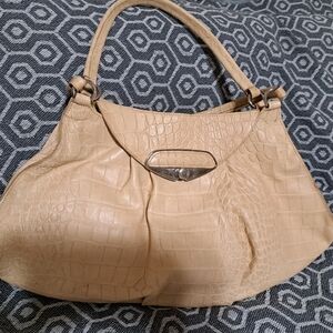 Gorgeous Cream Colored Lage Pebble Print Purse with Original Dust Bag